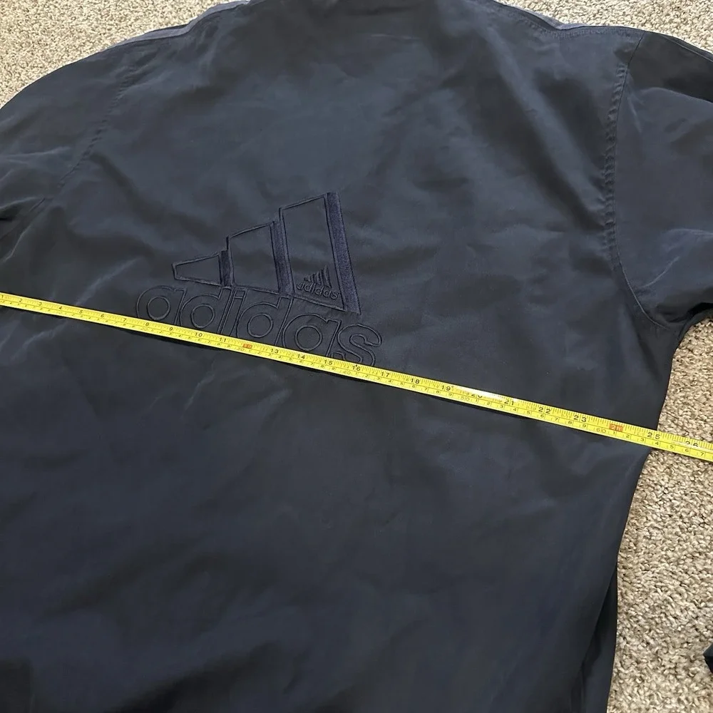 Vintage Adidas Mens Overcoat Track Jacket XL Dark Blue Preowned 90s Embroidered
